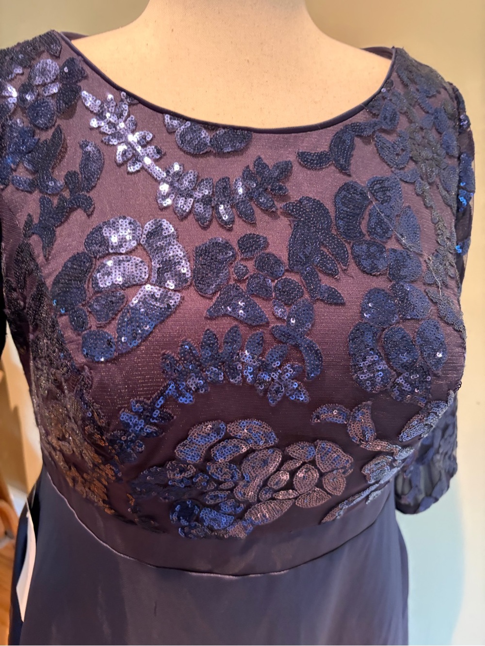 Azazie Elegant Navy Sequin Bodice Satin Evening Gown/Mother of the Bride Dress - Picture 3 of 16
